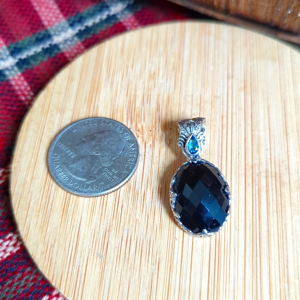 Bali Black Onyx & Blue Quartz Pendant .925 Sterling Silver